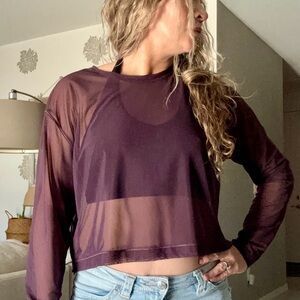 Athleta Sheer Mesh Long Sleeve Blouse - Dark Purple
